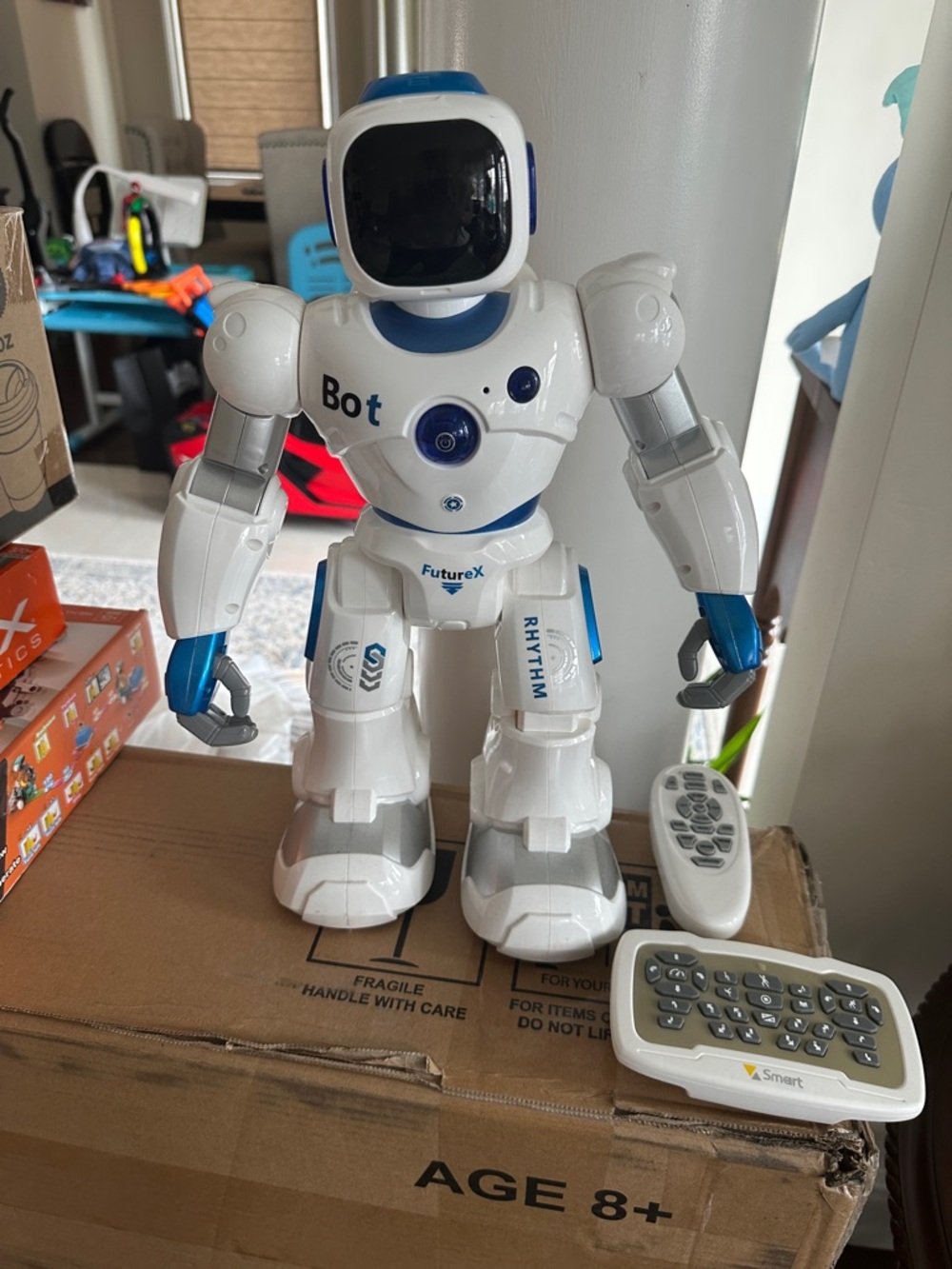 White and Blue Rhythm Robot Toy with Remote - Interactive Kids Toy